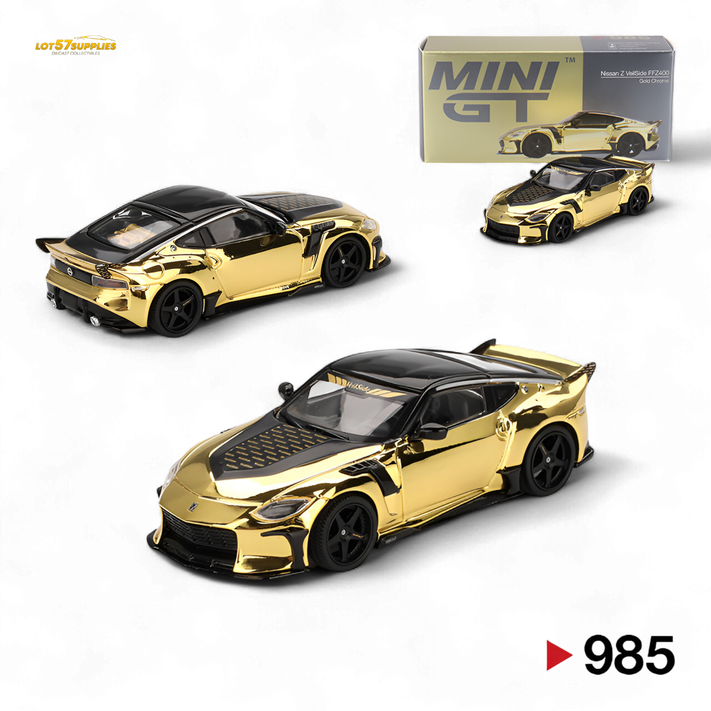 Mini-GT Nissan Z VeilSide FZ400 Gold Chrome LHD 1:64