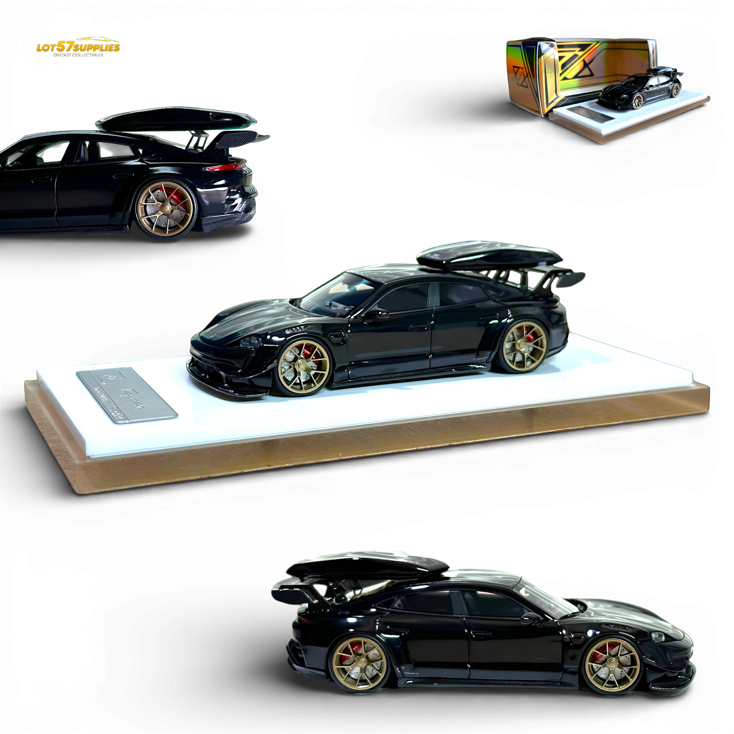 404ERROR Porsche Taycan Black with Roof Box 1:64