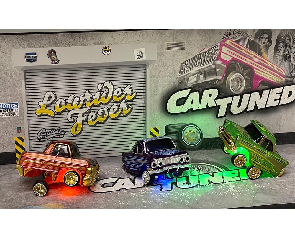 Car Tuned 1:64 Lowriders Show Glow Series 1 Full Set of 8 Pieces Cars with L.E.D. Light Up Chassis