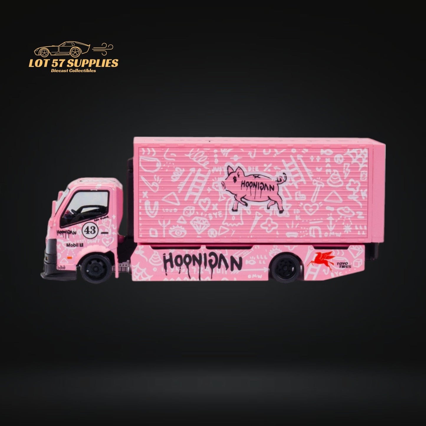 MicroTurbo Hino 300 Custom Box Truck Pink #43 Livery 1:64