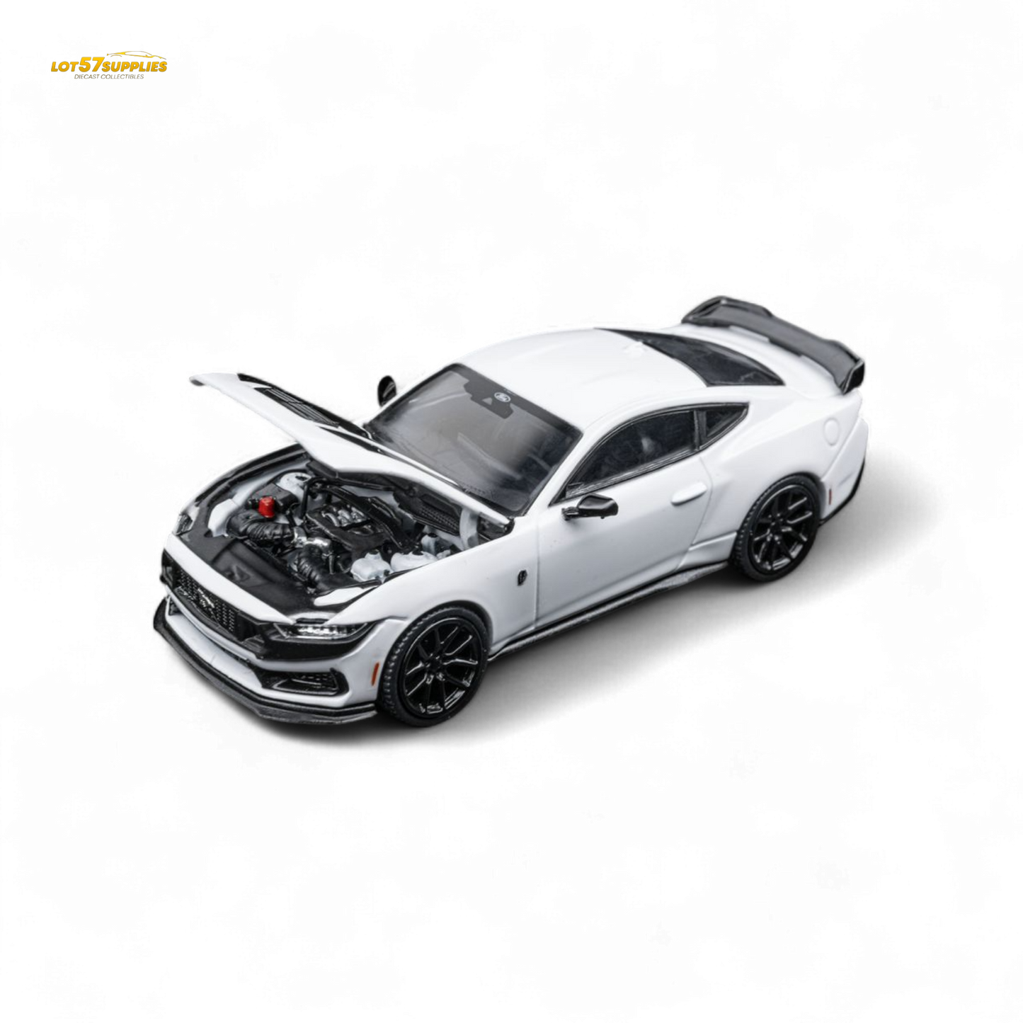DCM Mustang Dark Horse - Crystal White - Black Wheels 1:64