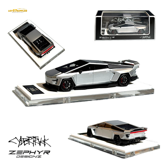 404ERROR Tesla Cybertruck Custom Widebody Lowered - Silver 1:64