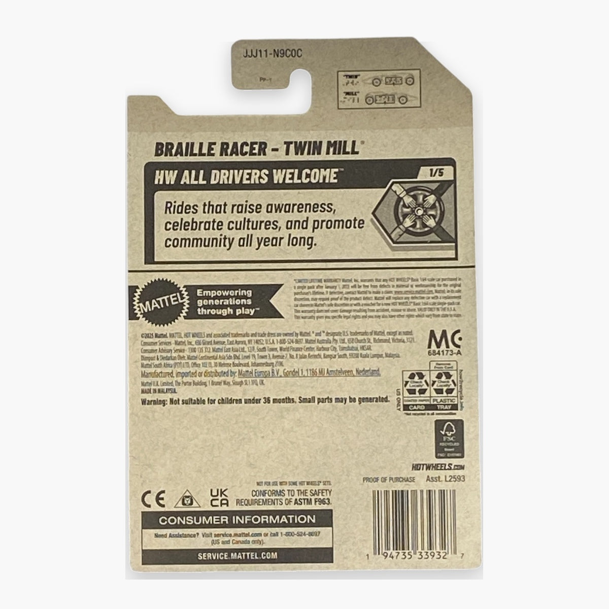 Hot Wheels Braille Racer - Twin Mill | All Drivers Welcome Series 1/5
