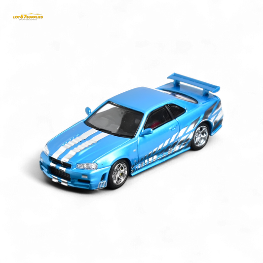 Stance Hunters Skyline GT-R R34 Z-Tune Chrome Blue 1:64