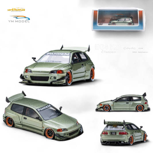 YM Model Honda Civic Pandem EG4 K20 Modified Bronze Green 1:64